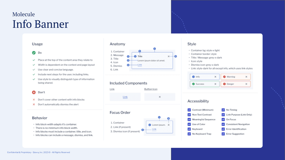 Accessibility documentation and criteria per component